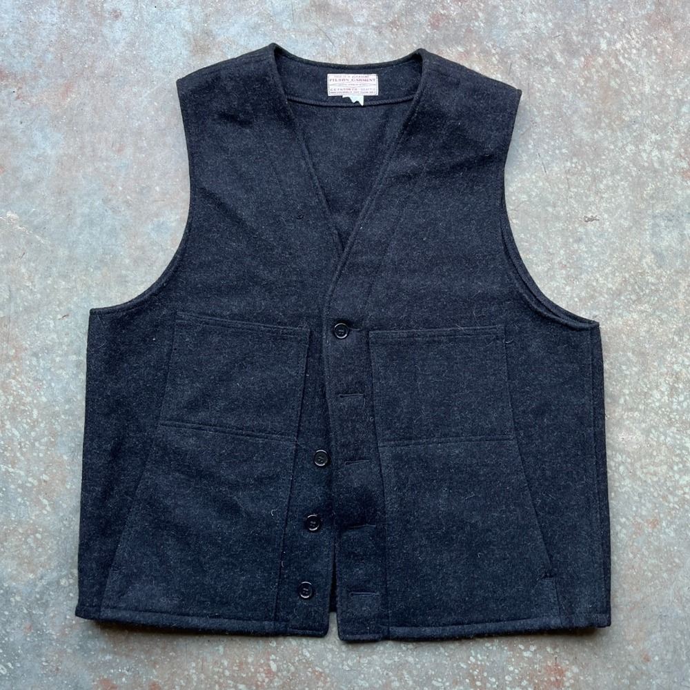 Filson Mackinaw Wool Vest Mens Charcoal Gray 100% Virgin Wool Button Size 44